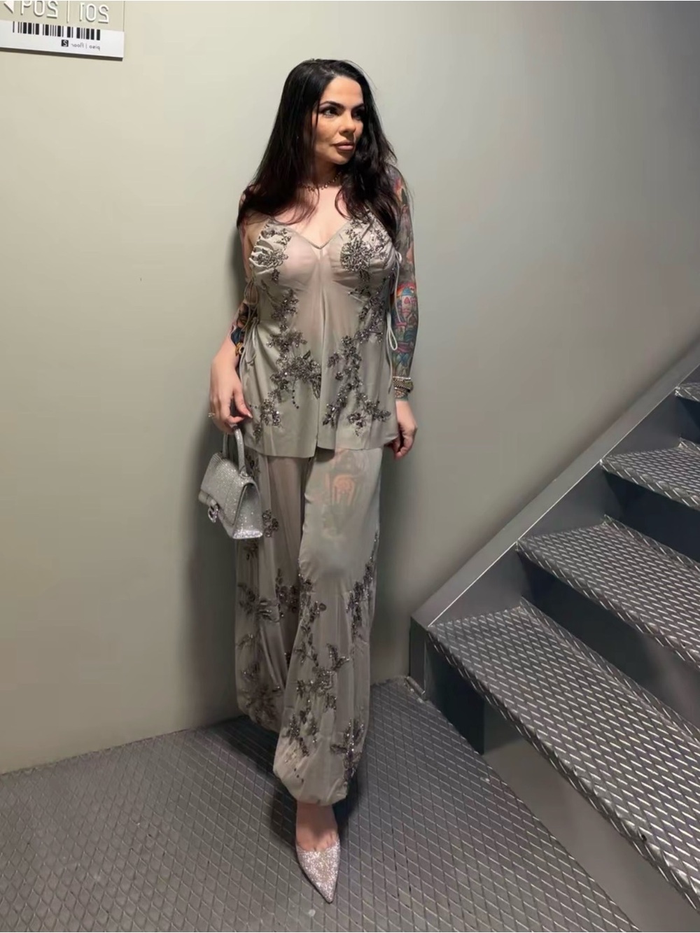 Zara embroidered top and pant set